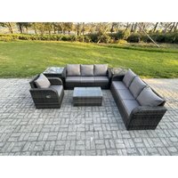 Fimous 7-Sitzer Rattan Gartenmöbel Sofa Set Tisch & Stühle Set mit 3-Sitzer Sofa Liegestühle 3-Sitzer Sofa 2 Beistelltischen Dunkelgrau Gemischt von FIMOUS
