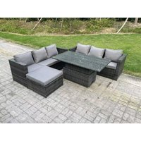 Fimous - 7-Sitzer Wicker Polyrattan Gartenmöbel Sofa Set im Freien Einstellbare aufsteigende Esstisch Set mit großem Fußhocker Dunkelgrau gemischt von FIMOUS
