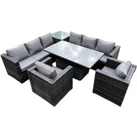 Fimous 8-Sitzer PE Rattan Ecksofa Set Aufsteigend Einstellbarer Esstisch Set High Side Couchtisch Mit 2-Arm Stühlen von FIMOUS