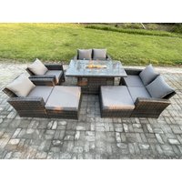 8-Sitzer Polyrattan Gartenmöbel Set Garten Sofa im Freien Stuhl Gasfeuerstelle Esstisch Set mit 2 Großer Fußhocker Doppelsitz-Sofa Sessel - Fimous von FIMOUS