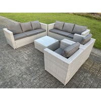 Fimous 8-Sitzer Rattan Gartenmöbel Set Rattan Sofa Set mit 3-Sitzer Sofa 2 Sessel Quadrat Couchtisch Helles Grau von FIMOUS