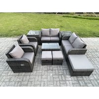 Fimous - 9-Sitzer Rattan Gartenmöbel Set Patio Outdoor Lounge Sofa Set mit rechteckigem Couchtisch 3 Fußhocker Liebe Sofa 2 Beistelltische Dunkelgrau von FIMOUS