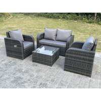 Fimous - Balkonmöbel Set 4-Sitzer Polyrattan Garten Sofa Outdoor Gartenmöbel Sitzgruppe Lounge Loveseat mit Kissen,Hocker,Couchtisch Dunkelgrau von FIMOUS
