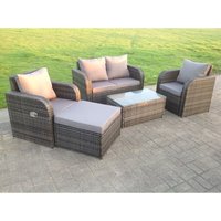 Fimous - Balkonmöbel Set 5-Sitzer Polyrattan Garten Sofa Outdoor Gartenmöbel Sitzgruppe Lounge Loveseat mit Kissen,Hocker,Couchtisch Dunkelgrau von FIMOUS