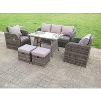 Fimous - Dunkelgrau Gemischt Polyrattan Gartenmöbel Set mit Sofa Liegestühle 7-Sitzer von FIMOUS