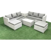 Garten Polyrattanmöbel Set 8-Sitzer Rattan Garten Sofa Set mit 2 hohen Hockern Hellgrau gemischt - Fimous Garten Polyrattanmöbel Set 8-Sitzer Rattan Garten Sofa Set mit 2 hohen Hockern Hellgrau gemischt - Fimous von FIMOUS