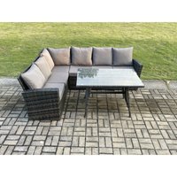 Gartenlounge Set Rattan Ecksofa Set Rechteckiger Esstisch Dunkelgrau gemischt - Fimous von FIMOUS
