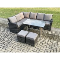 Gartenlounge Set Rattan Ecksofa Set mit 2 kleine Fußhockern Dunkelgrau gemischt - Fimous von FIMOUS