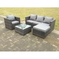 Gartenlounge Sofa Set 5-sitzer Rattan Gartenmöbel Gartensofa Couchtisch Hocker mit Kissen für Garten, Balkon,Terrasse Dunkelgrau Mischen - Fimous von FIMOUS