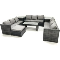 Gartenmöbel-Set 10-Sitzer Polyrattan Sofa Set mit Couchtisch 2 Großer Hockern 2 Beistelltischen Dunkelgrau Gemischt - Fimous von FIMOUS