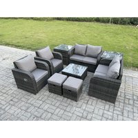 Fimous - Gartenmöbel Set Rattan Lounge Sofa Stuhl im Freien mit Gehärtetem Glastisch 2 Kleine Fußhocker 2 Beistelltische Dunkelgrau Gemischt von FIMOUS