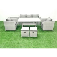 Fimous - Gartenmöbel-Set aus Rattan mit Sofa Esstisch 2 Sesseln 2 kleine Fußhockern Beistelltisch Hellgrau gemischt Fimous - Gartenmöbel-Set aus Rattan mit Sofa Esstisch 2 Sesseln 2 kleine Fußhockern Beistelltisch Hellgrau gemischt von FIMOUS