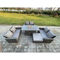 Gartenmöbel-Set im Freien 7-Sitzer Poly Rattan Sitzgruppe mit Gas Feuerstelle Tisch Doppelsitz-Sofa Großer Fußhocker Dunkelgrau Gemischt - Fimous Gartenmöbel-Set im Freien 7-Sitzer Poly Rattan Sitzgruppe mit Gas Feuerstelle Tisch Doppelsitz-Sofa Großer Fußhocker Dunkelgrau Gemischt - Fimous von FIMOUS
