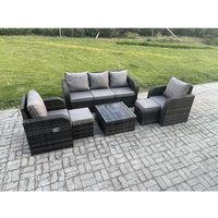 Fimous - Gartenmöbelset Polyrattan Set im Balkon mit Liegestühle 3-Sitzer Sofa 2 kleine Fußhockern Dunkelgrau Gemischt Fimous - Gartenmöbelset Polyrattan Set im Balkon mit Liegestühle 3-Sitzer Sofa 2 kleine Fußhockern Dunkelgrau Gemischt von FIMOUS