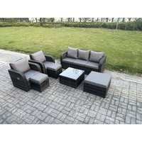Fimous - Gartenmöbelset Polyrattan Set im Balkon mit Liegestühle 3-Sitzer Sofa 3 Hockern Dunkelgrau Gemischt von FIMOUS
