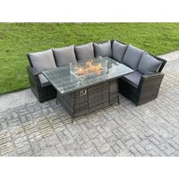 Fimous - High Back Rattan Ecksofa Set Gartenmöbel Set Gas Feuerstelle Esstisch Gasheizung 6-Sitzer von FIMOUS