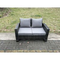 Hoher Rücken Rattan 2-Sitzer Sofa Doppelsitz Patio Liebe Sofa Gartenmöbel im Freien mit Kissen - Fimous von FIMOUS