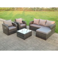 Lounge Gartenmöbel Set 6-Sitzer Polyrattan Gartensofa Sitzgruppe mit Kissen, Hocker, Couchtisch für Garten, Terrasse und Balkon - Fimous von FIMOUS