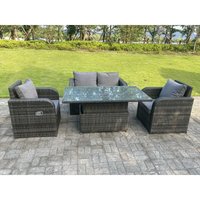 Fimous - Lounge Rattan Gartenmöbel Set Steigender Verstellbarer Anhebender Esstisch Sets Gartensofa Sitzgruppe Liegestühle 4 Sitzer Dunkelgrau von FIMOUS