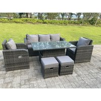 Fimous - Lounge Rattan Gartenmöbel Set Steigender Verstellbarer Anhebender Esstisch Sets Gartensofa Sitzgruppe Liegestühle Fußhocker 7 Sitzer von FIMOUS
