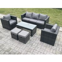 Fimous Lounge Rattan Sofa Set Outdoor Gartenmöbel Länger rechteckiger Couchtisch mit 2 Stühlen 2 Hocker von FIMOUS