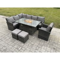 Outdoor Gartenmöbel-Set Hoher Rücken Ecksofa Gas Feuertisch Sets mit Sesseln 2 kleine Fußhockern 9 Sitzer Dunkelgrau gemischt - Fimous von FIMOUS