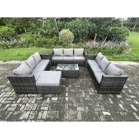 Outdoor Lounge Sofa Set Wicker pe Rattan Gartenmöbel Set mit Länglichem Couchtisch Großer Fußhocker Dunkelgrau Gemischt - Fimous von FIMOUS