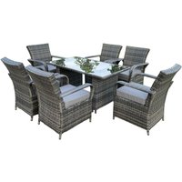 Fimous Outdoor Rattan Gartenmöbel Essplatz Tisch und Stuhl Set Wicker Patio 6 Stühle Plus Schwarz Gehärtetes Glas Rechteckiger Tisch von FIMOUS