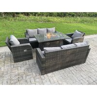 Fimous - Outdoor Rattan Gartenmöbel Gas Feuerstelle Esstisch Sets Gartensofa Sitzgruppe Verstellbares Zurücklehnen Stühle 3 Sitzer Sofa Sets 8 Sitzer von FIMOUS