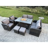 Fimous - Outdoor Rattan Gartenmöbel Set Sitzgruppe Lounge Sofa Set Gas Feuerstelle Esstisch Sets 2 Sitzende Vorsitzende 2 Sitzer Love Sofa Hocker 8 von FIMOUS