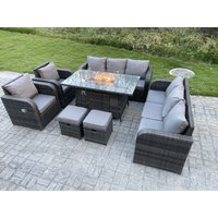 Outdoor Rattan Lounge Gartenmöbel Set Poly Rattan Sitzgruppe Gas Feuerstelle Esstisch 2 Liegende Stühle 3 Sitzer Sofa Fußhocker 10 Sitzer - Fimous von FIMOUS