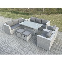 Fimous - Polyrattan Essgruppe Gartenmöbel Set Höhe verstellbar Esstisch Set mit Sofa 2 Sessel 2 Kleiner Fußhocker Helles Grau Fimous - Polyrattan Essgruppe Gartenmöbel Set Höhe verstellbar Esstisch Set mit Sofa 2 Sessel 2 Kleiner Fußhocker Helles Grau von FIMOUS
