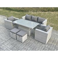 Polyrattan Essgruppe Gartenmöbel Set Höhe verstellbar Esstisch Set mit Sofa 2 Sessel 2 kleiner Fußhocker Helles Grau - Fimous Polyrattan Essgruppe Gartenmöbel Set Höhe verstellbar Esstisch Set mit Sofa 2 Sessel 2 kleiner Fußhocker Helles Grau - Fimous von FIMOUS
