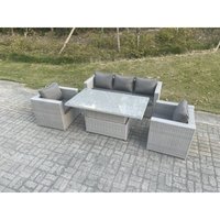 Fimous - Polyrattan Essgruppe Gartenmöbel Set Höhe verstellbar Esstisch Set mit Sofa 2 Sessel Helles Grau von FIMOUS