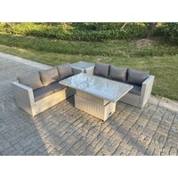 Fimous Polyrattan Essgruppe Gartenmöbel Set Höhe verstellbar Esstisch Set mit Sofa Beistelltisch Helles Grau von FIMOUS