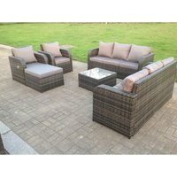 Polyrattan Garten Sofa Outdoor Gartenmöbel Set für 9 Personen Balkonmöbel Sitzgruppe mit Hocker,Armstuhl,Tisch Dunkelgrau Gemischt - Fimous von FIMOUS