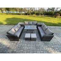 Fimous Polyrattan Gartenmöbel Set 11-Sitzer Polyrattan Garten Sofa im Freien Set mit 2 Beistelltischen Rechteckiger Esstisch 2 kleine Fußhockern Fimous Polyrattan Gartenmöbel Set 11-Sitzer Polyrattan Garten Sofa im Freien Set mit 2 Beistelltischen Rechteckiger Esstisch 2 kleine Fußhockern von FIMOUS