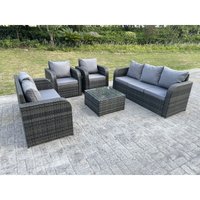 Polyrattan Gartenmöbel Set 7-Sitzer Balkonmöbel Set Outdoor Garten Sofa Sitzgruppe Lounge Loveseat mit Kissen,2Hocker,Couchtisch Dunkelgrau Gemischt von FIMOUS