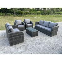 Fimous Polyrattan Gartenmöbel Set 7-Sitzer Balkonmöbel Set Outdoor Garten Sofa Sitzgruppe Lounge Loveseat mit Kissen,Couchtisch Dunkelgrau Gemischt von FIMOUS