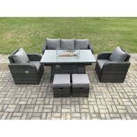 Polyrattan Gartenmöbel Set Garten Sofa im Freien Gasfeuerstelle Esstisch Set mit 3-Sitzer Sofa 2 kleine Fußhockern Dunkelgrau Gemischt - Fimous von FIMOUS