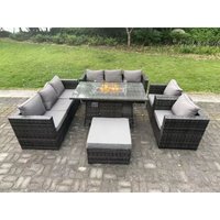 Fimous Polyrattan Gartenmöbel Set Gas Feuerstelle Esstisch Sofa Set mit Lehnstuhl Hockern Fimous Polyrattan Gartenmöbel Set Gas Feuerstelle Esstisch Sofa Set mit Lehnstuhl Hockern von FIMOUS