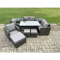 Polyrattan Gartenmöbel Set im Freien Höhenverstellbarer aufsteigender Esstisch Stuhl Liebe Sofa mit 2 Beistelltischen 3 Fußhocker - Fimous von FIMOUS