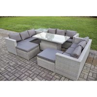 Fimous - Polyrattan Gartenmöbel Set mit 2 Sofa, Höhe verstellbar Esstisch und Beistelltisch, 2 Hocker Outdoor Terrassen Essgruppe Helles Grau Fimous - Polyrattan Gartenmöbel Set mit 2 Sofa, Höhe verstellbar Esstisch und Beistelltisch, 2 Hocker Outdoor Terrassen Essgruppe Helles Grau von FIMOUS