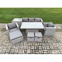 Fimous - Polyrattan Gartenmöbel Set mit Sofa, Höhe verstellbar Esstisch und 3 Hocker,Beistelltisch,Outdoor Terrassen Essgruppe Helles Grau Fimous - Polyrattan Gartenmöbel Set mit Sofa, Höhe verstellbar Esstisch und 3 Hocker,Beistelltisch,Outdoor Terrassen Essgruppe Helles Grau von FIMOUS