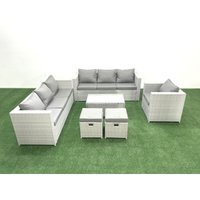 Fimous - Polyrattan Sofa Gartenmöbel Set mit Sessel Rechteckiger Couchtisch 2 kleine Fußhockern Hellgrau gemischt Fimous - Polyrattan Sofa Gartenmöbel Set mit Sessel Rechteckiger Couchtisch 2 kleine Fußhockern Hellgrau gemischt von FIMOUS