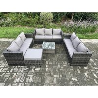 Fimous Rattan Gartenmöbel Set 10-Sitzer Patio Lounge Sofa Set mit quadratischem Couchtisch Großer Fußhocker Dunkelgrau Gemischt von FIMOUS