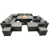 Rattan Gartenmöbel Set 12-Sitzer Garten Sofa Gas Feuertisch Set mit Beistelltisch 2 hohen Hockern - Fimous von FIMOUS