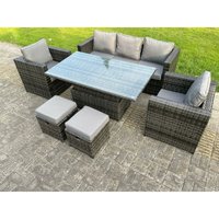 Fimous Rattan Gartenmöbel Set Outdoor Gartensofa Loungemöbel Sitzgruppe Essgruppe Garnitur mit Hocker Dunkelgrau Gemischt von FIMOUS