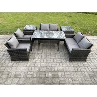 Fimous Rattan Gartenmöbel-Set Terrassen mit Länglicher Esstisch Doppelsitzsofa 2 Beistelltischen Dunkelgrau gemischt Fimous Rattan Gartenmöbel-Set Terrassen mit Länglicher Esstisch Doppelsitzsofa 2 Beistelltischen Dunkelgrau gemischt von FIMOUS