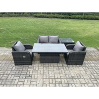 Rattan-Gartenmöbel-Set im Freien höhenverstellbare aufsteigende Speisetisch-Liebe-Sofa mit Beistelltisch-Stuhl - Fimous von FIMOUS